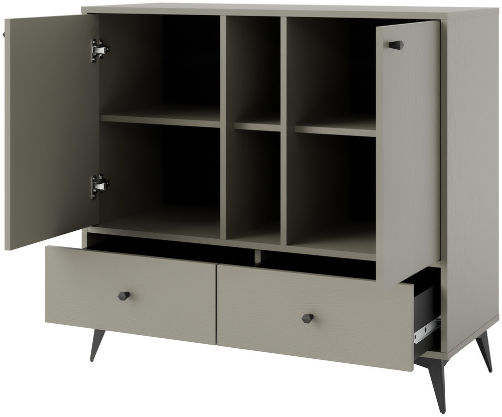 dwudrzwiowa komoda z szufladami TOKYO 100 cm eukaliptus nogi rozgwiazda