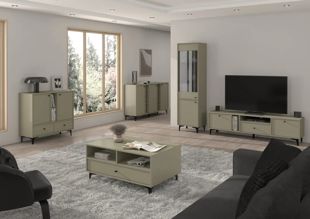 Dwudrzwiowa komoda z szufladami TOKYO 100 cm, do salonu, eukaliptus, nogi rozgwiazda | Komody na nóżkach Desire Furniture