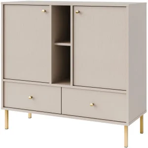 Dwudrzwiowa komoda z szufladami TOKYO 100 cm, do salonu, beż piaskowy, nogi proste