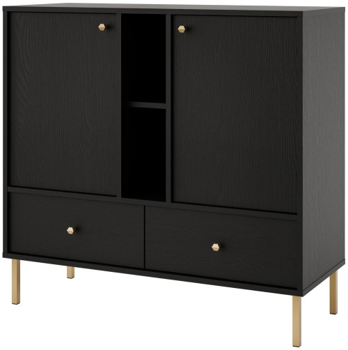 dwudrzwiowa komoda z szufladami TOKYO 100 cm czarny grafit nogi proste