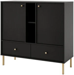 Dwudrzwiowa komoda z szufladami TOKYO 100 cm, do salonu, czarny grafit, nogi proste