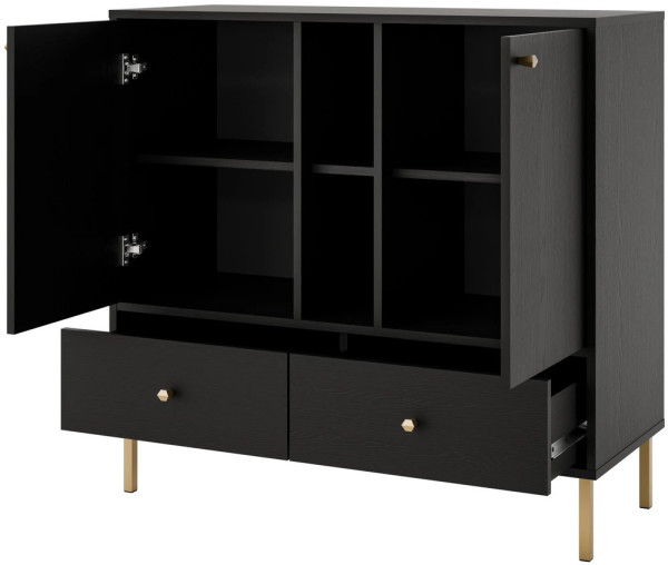 dwudrzwiowa komoda z szufladami TOKYO 100 cm czarny grafit nogi proste