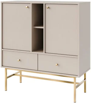 Dwudrzwiowa komoda z szufladami TOKYO 100 cm, do salonu, beż piaskowy, stelaż