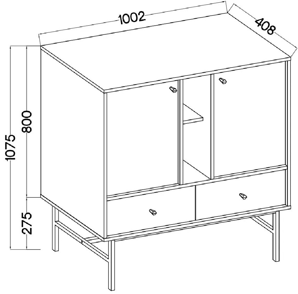 Dwudrzwiowa komoda z szufladami TOKYO 100 cm, do salonu, czarny grafit, stelaż | Komody na nóżkach Desire Furniture