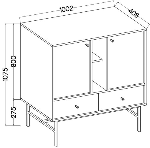 Dwudrzwiowa komoda z szufladami TOKYO 100 cm, do salonu, czarny grafit, stelaż | Komody na nóżkach Desire Furniture