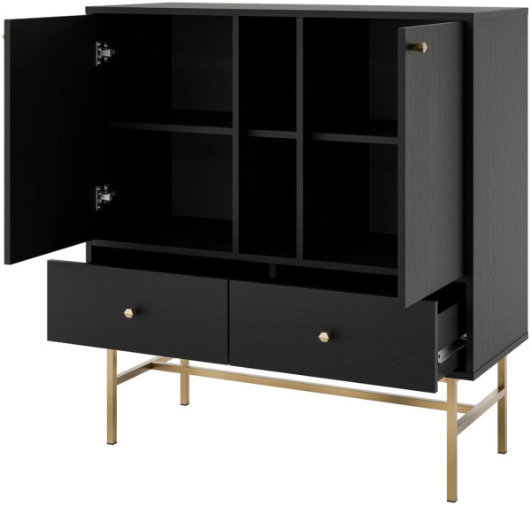 dwudrzwiowa komoda z szufladami TOKYO 100 cm czarny grafit stelaż