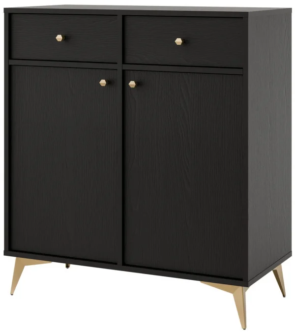 Nowoczesna mała komoda z szufladami i drzwiami TOKYO 84 cm, do salonu, czarny grafit, nogi rozgwiazda