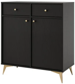 Nowoczesna mała komoda z szufladami i drzwiami TOKYO 84 cm, do salonu, czarny grafit, nogi rozgwiazda