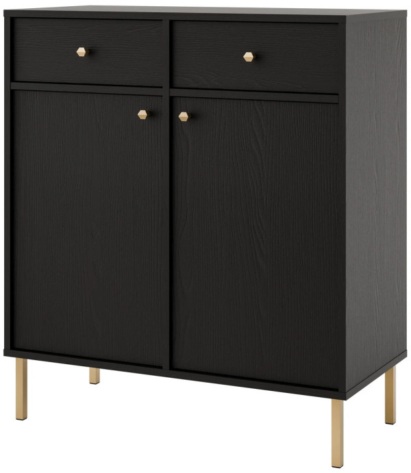 Nowoczesna mała komoda z szufladami i drzwiami TOKYO 84 cm, do salonu, czarny grafit, nogi proste