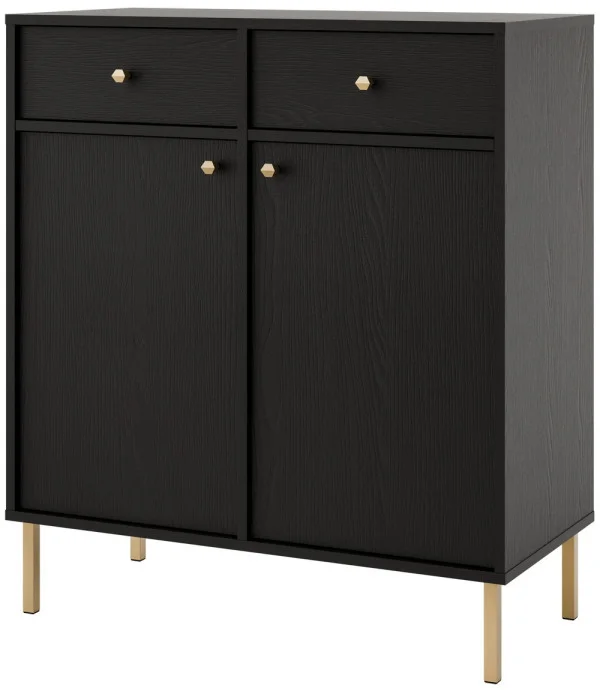 Nowoczesna mała komoda z szufladami i drzwiami TOKYO 84 cm, do salonu, czarny grafit, nogi proste