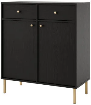 Nowoczesna mała komoda z szufladami i drzwiami TOKYO 84 cm, do salonu, czarny grafit, nogi proste