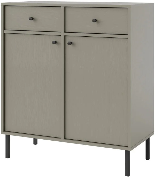 Nowoczesna mała komoda z szufladami i drzwiami TOKYO 84 cm, do salonu, eukaliptus, nogi proste