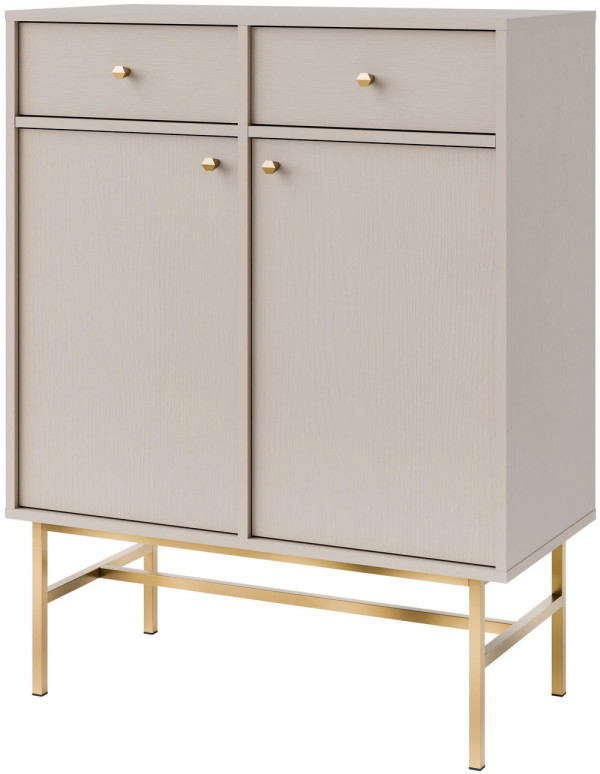 Nowoczesna mała komoda z szufladami i drzwiami TOKYO 84 cm, do salonu, beż piaskowy, stelaż