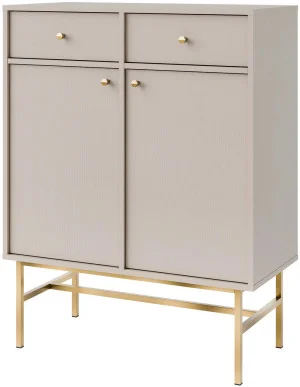 Nowoczesna mała komoda z szufladami i drzwiami TOKYO 84 cm, do salonu, beż piaskowy, stelaż