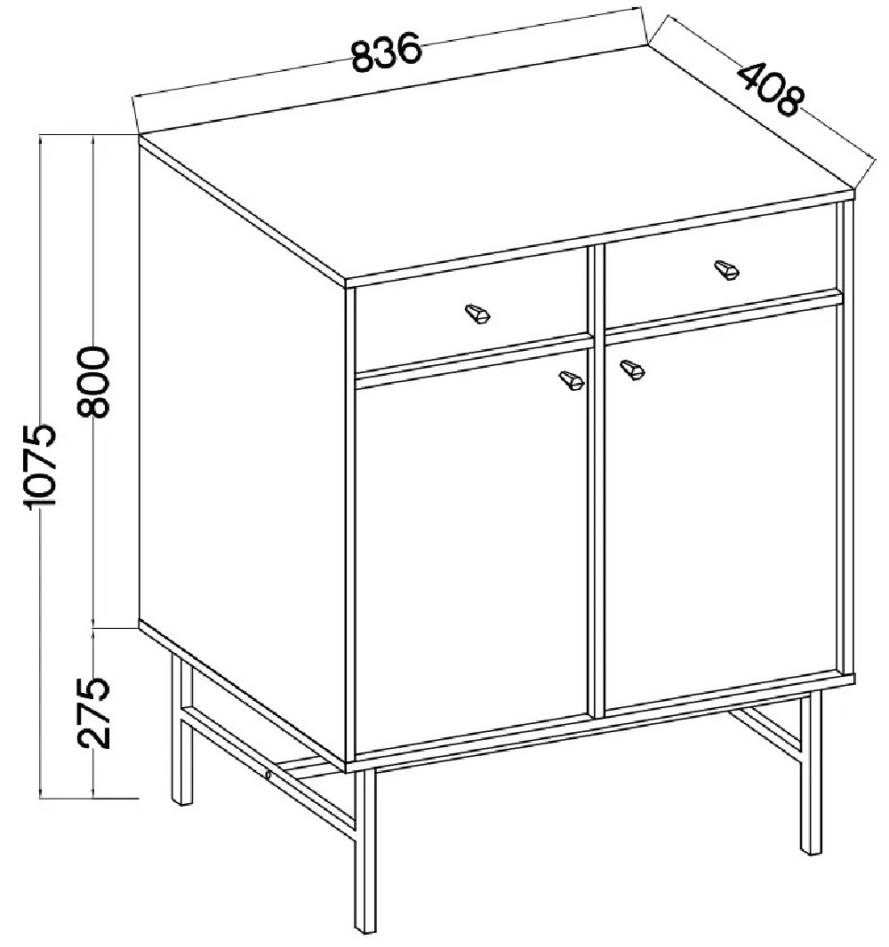 Nowoczesna mała komoda z szufladami i drzwiami TOKYO 84 cm, do salonu, czarny grafit, stelaż | Komody z szufladami Desire Furniture