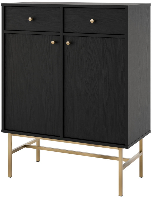 Nowoczesna mała komoda z szufladami i drzwiami TOKYO 84 cm, do salonu, czarny grafit, stelaż