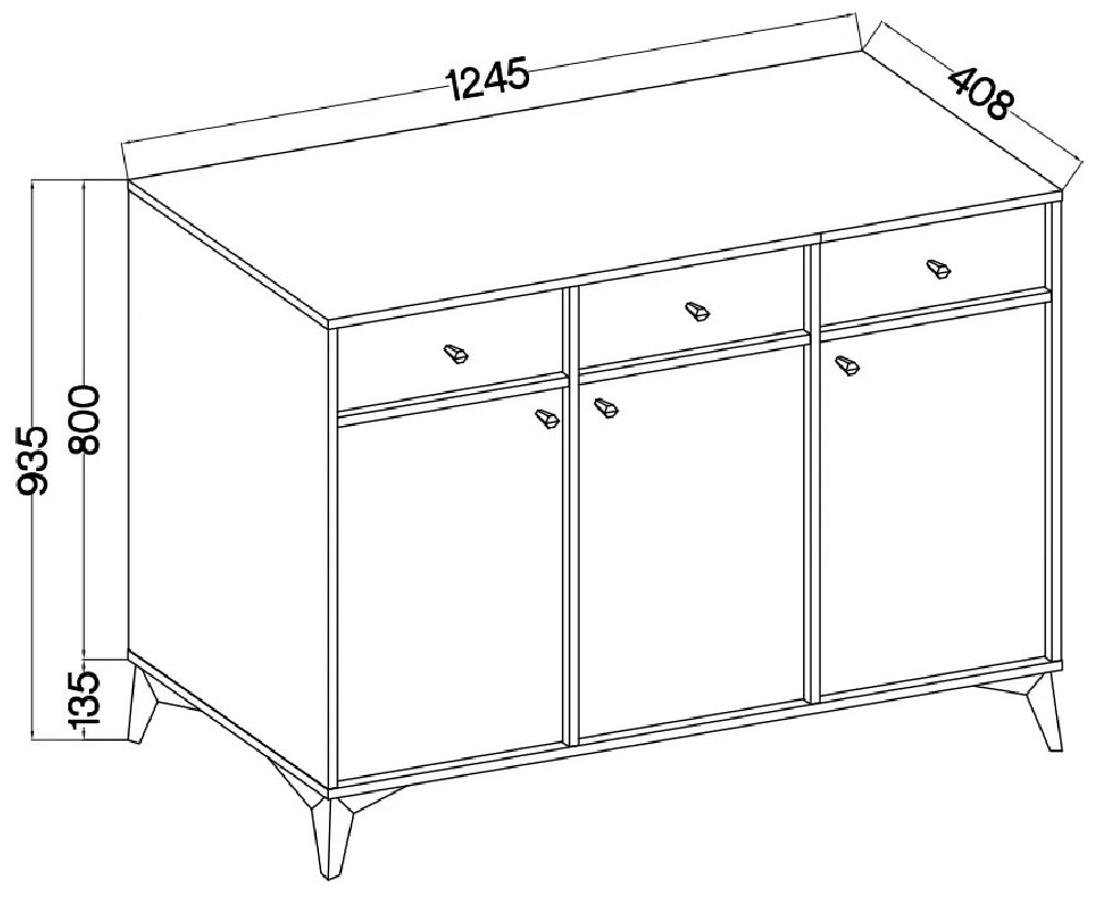 Duża komoda z szufladami TOKYO 124,5 cm, do salonu, czarny grafit, nogi rozgwiazda | Komody z drzwiami Desire Furniture