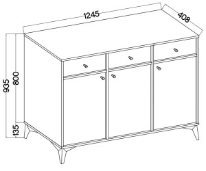 Duża komoda z szufladami TOKYO 124,5 cm, do salonu, czarny grafit, nogi rozgwiazda | Komody z drzwiami Desire Furniture