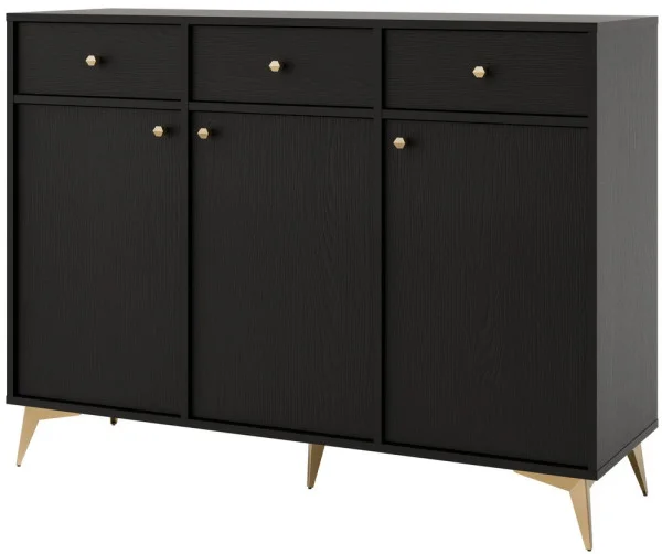 Duża komoda z szufladami TOKYO 124,5 cm, do salonu, czarny grafit, nogi rozgwiazda