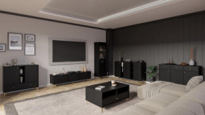 Duża komoda z szufladami TOKYO 124,5 cm, do salonu, czarny grafit, nogi rozgwiazda | Komody z drzwiami Desire Furniture