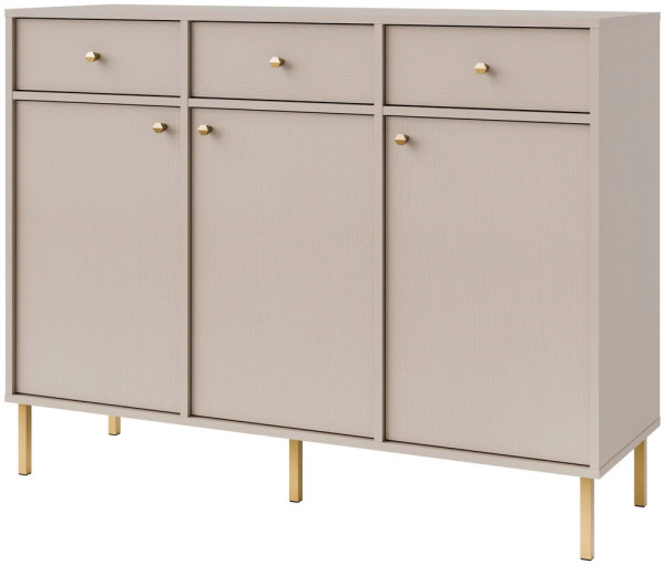 Duża komoda z szufladami TOKYO 124,5 cm, do salonu, beż piaskowy, nogi proste