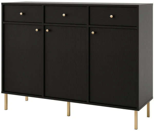 Duża komoda z szufladami TOKYO 124,5 cm, do salonu, czarny grafit, nogi proste