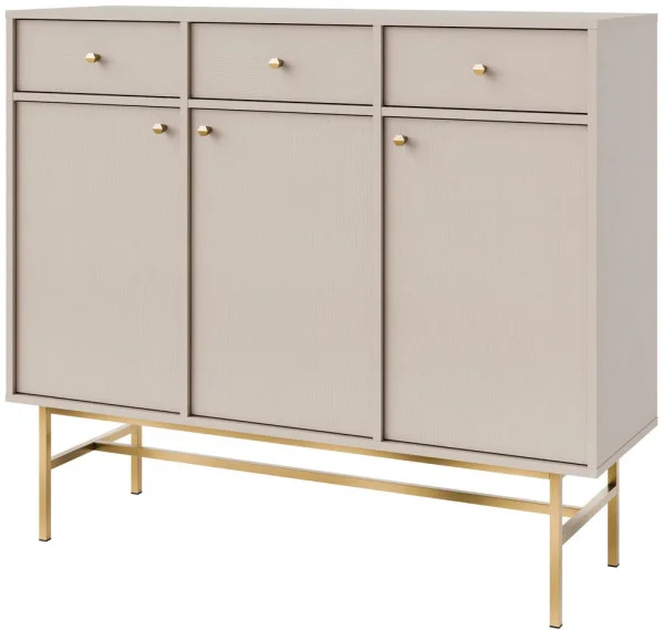 Duża komoda z szufladami TOKYO 124,5 cm, do salonu, beż piaskowy, stelaż