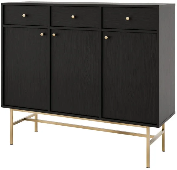 Duża komoda z szufladami TOKYO 124,5 cm, do salonu, czarny grafit, stelaż