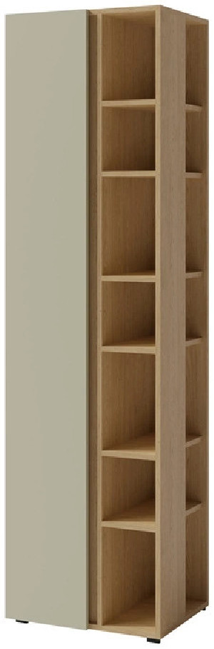 Wysoki regał do salonu i biura z półkami i drzwiami 55 cm LUCA – mat, eukaliptus