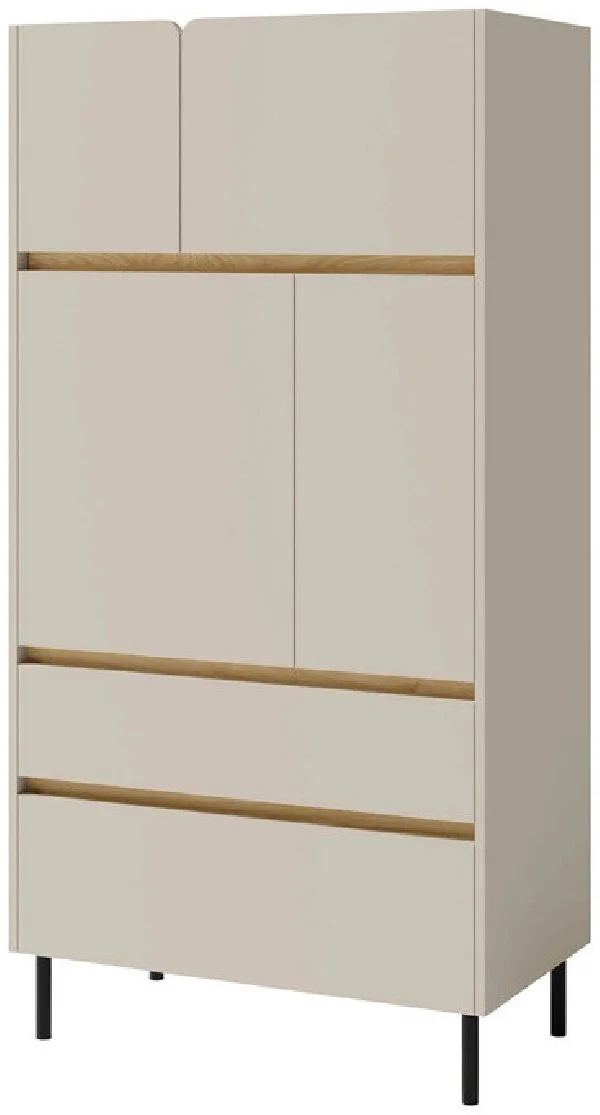 Nowoczesny zamknięty regał z szufladami i drzwiami 80 cm do salonu LUCA - beż piaskowy