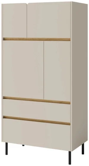 Nowoczesny zamknięty regał z szufladami i drzwiami 80 cm do salonu LUCA - beż piaskowy