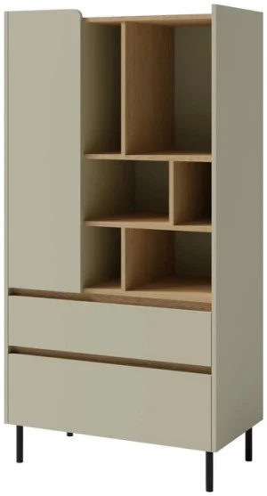 Regał na książki i dekoracje 80 cm z szufladami i szafką do salonu LUCA - eukaliptus