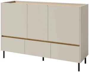 Pojemna trzydrzwiowa komoda do salonu i sypialni 150 cm z szufladami LUCA - beż piaskowy