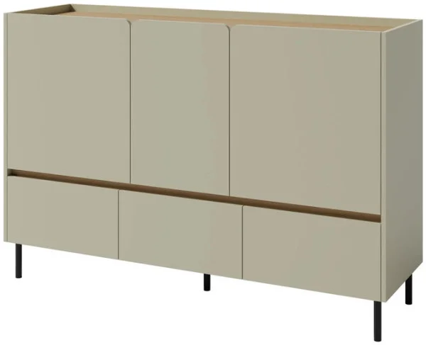 Pojemna trzydrzwiowa komoda do salonu i sypialni 150 cm z szufladami LUCA - eukaliptus