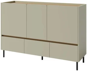 Pojemna trzydrzwiowa komoda do salonu i sypialni 150 cm z szufladami LUCA - eukaliptus