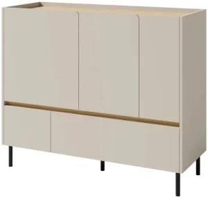Komoda z szufladami i drzwiami do salonu 120 cm LUCA – nowoczesna, mat, beż piaskowy