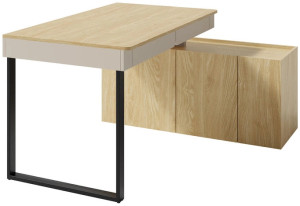 Biurko z komodą 125 cm i szufladami LUCA – nowoczesne biurko do domu, beż piaskowy