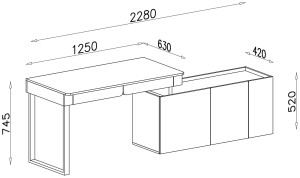 Biurko z komodą LUCA 125 cm eukaliptus