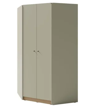 Szafa narożna 95 cm ALESSIO – 2-drzwiowa z półkami i drążkiem, matowe wykończenie, eukaliptus