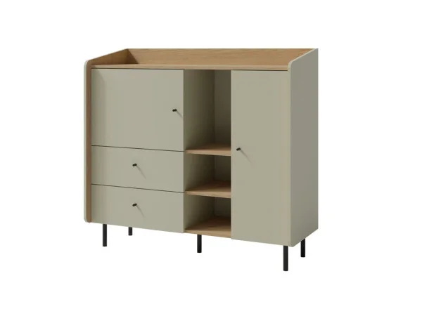 Nowoczesna komoda z szufladami do salonu i przedpokoju ALESSIO 125 cm, eukaliptus