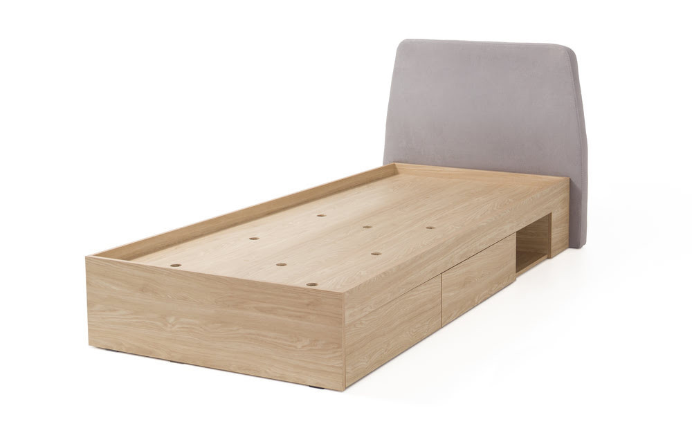 łóżko jednoosobowe z tapicerowanym zagłówkiem