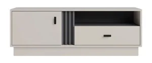 Nowoczesna szafka RTV 125 cm do salonu ALLMO – z szufladą i półką, matowe wykończenie, kaszmir