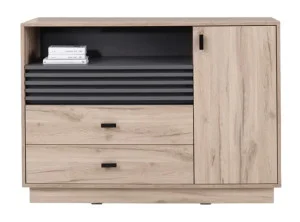 Komoda z szufladami do salonu i przedpokoju ALLMO 120 cm, matowe wykończenie, dąb estana