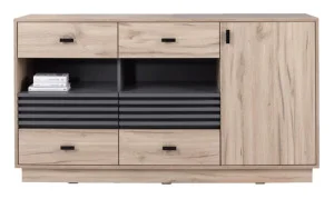 Pojemna komoda z szufladami ALLMO 155 cm, nowoczesna, matowe wykończenie, dąb estana