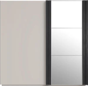 Nowoczesna szafa przesuwna ALLMO 215 cm – z lustrem, półkami i drążkiem, kaszmir