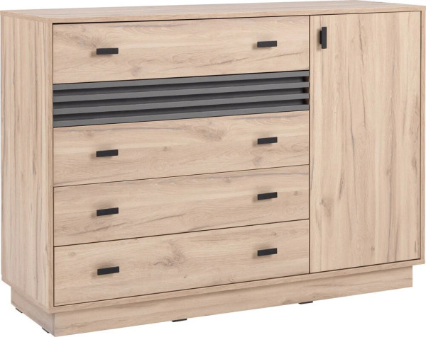 Komoda z szufladami ALLMO 135 cm – poziome lamele, mat, dąb estana