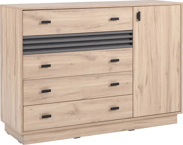 Komoda z szufladami ALLMO 135 cm – poziome lamele, mat, dąb estana