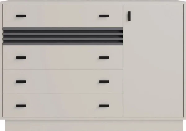 Komoda z szufladami ALLMO 135 cm – poziome lamele, mat, kaszmir