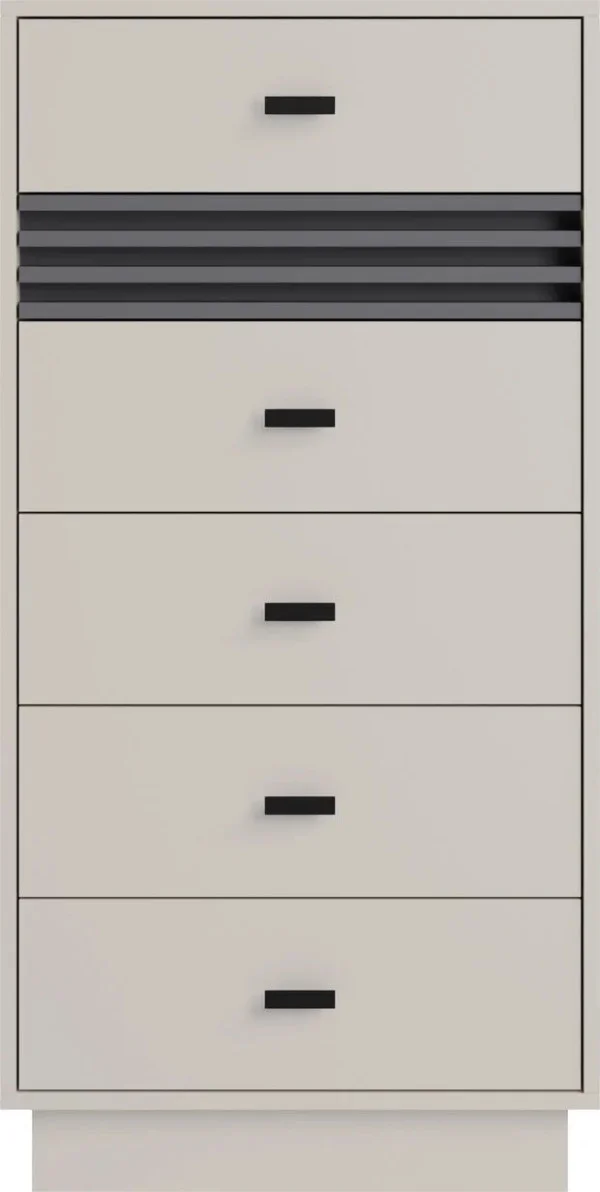 Wąska komoda z szufladami ALLMO 60 cm – lamele, matowe wykończenie, kaszmir