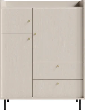 Nowoczesna Komoda GRANDE 103.5 cm z półkami i szufladami, beż piaskowy